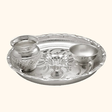 Lustrous Charm Silver Thali Set  - Silver Utensils, Articles & Gift Items